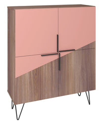 Manhattan Comfort Beekman Low 4-Shelf Accent Cabinet - Brown & Pink Accent Cabinet