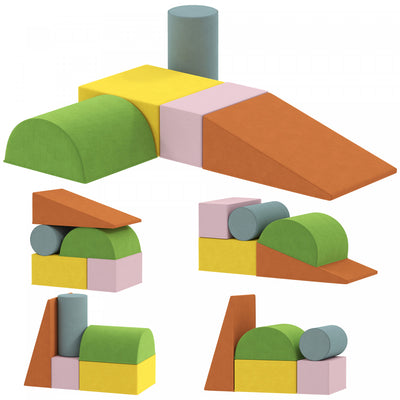 Qaba Climbing Toys For Toddlers, 5-piece Soft Foam Climbing Blocks Set With Removable Cover, Indoor Activity Play Set For Crawling, Sliding And Playing, Orange/green