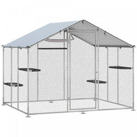 PawHut Large Catio Outdoor Cat Enclosure, Galvanized Steel Walk-in Kitty Cage for Multiple Kittens, with Waterproof Cover, 5 Adjustable Platforms, Hammock, 94.5