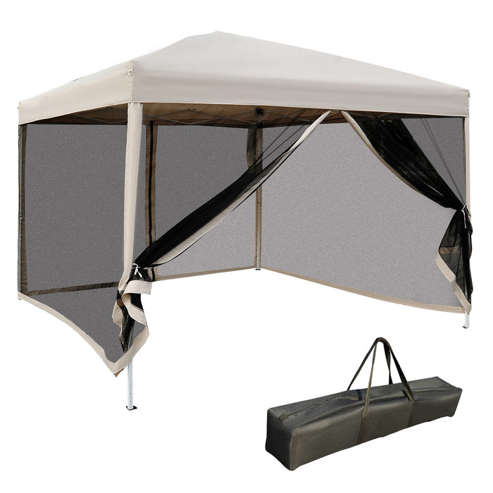 Outsunny 10' X 10' Pop Up Canopy Tent, Foldable Party Tent With Breathable Mesh Sidewalls, Easy Height Adjustable, Carrying Bag For Backyard Garden Patio