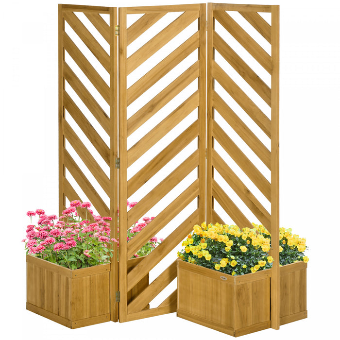 Outsunny Outdoor Privacy Screen With 4 Planters And 3 Hinged Privacy Panels