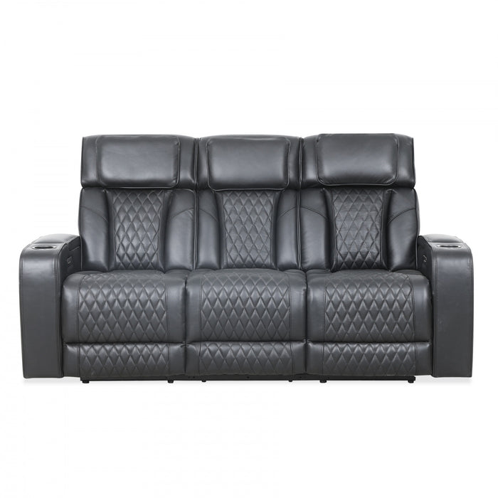 Kingsley 78 in. Leather Match Power Reclining Sofa with Storage Console and USB - Black