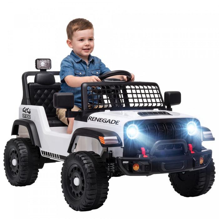 Qaba 12V Electric Car for Kids, Ride on Truck Car with Remote Control, Soft Start, 4-Wheel Suspension, Safety Belt, Lights and USB Music for Ages 2-4 Boys Girls, White