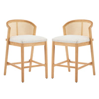 Tatti Rubber Wood Counter Stools with Cane Back Set of 2,Beige 