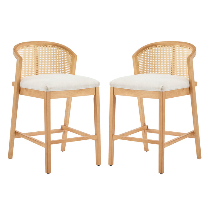 Tatti Rubber Wood Counter Stools with Cane Back Set of 2,Beige