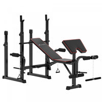 Soozier Weight Bench With 2 Barbell Rack And Preacher Curl Bench