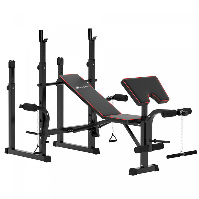 Soozier Weight Bench With 2 Barbell Rack And Preacher Curl Bench