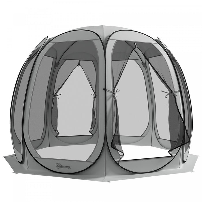 Outsunny 11' X 11.5' Screen Tent, Pop Up Gazebo With 2 Doors, Grey