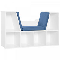 HOMCOM 6-Cubby Bookcase Bookshelf with Cushion Reading Nook, Blue