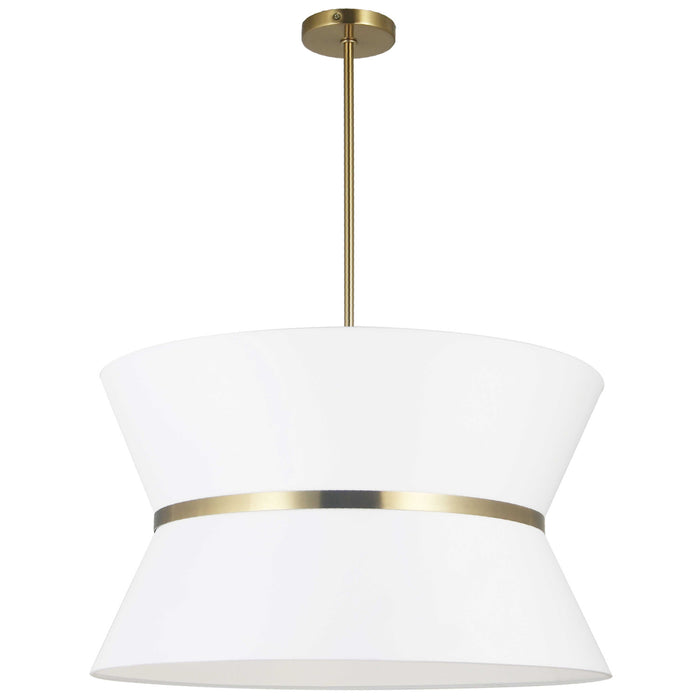 Dainolite Caterine 4 Light Pendant 24\" Dia Aged Brass Finish Gold Ring/White Shade Lamp