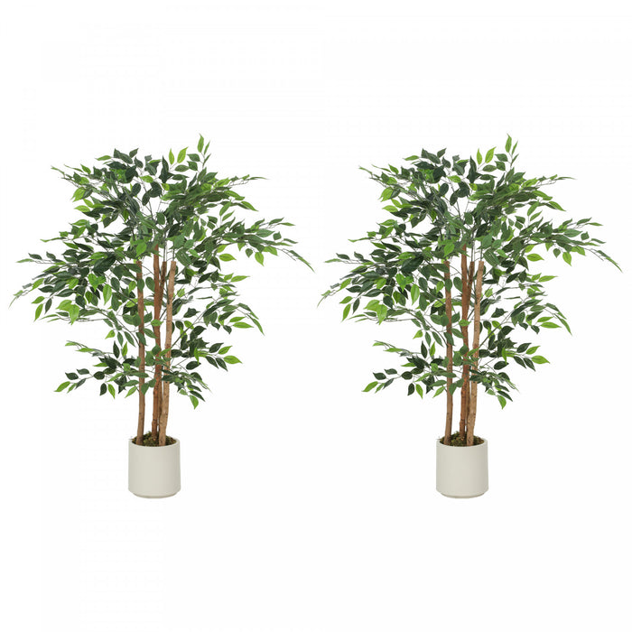 HOMCOM 4FT Artificial Banyan Tree, Set of 2 Artificial Plant for Home Decor