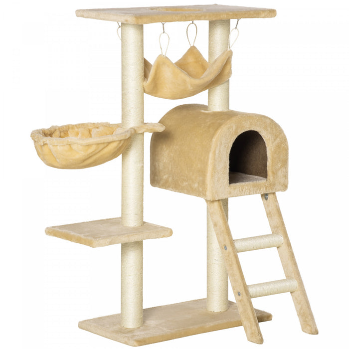 Pawhut 39\" Deluxe Cat Scratching Tree Kitten Condo Play House Pet Scratcher Multi-level Tower Kitty Furniture With Hammock