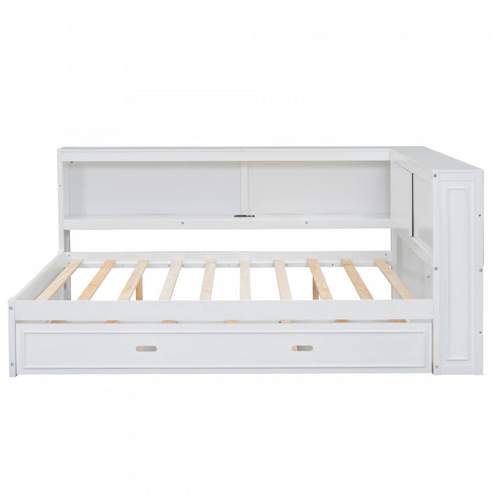 Diana Wood Full Daybed With Storage Shelves, Usb, Led, White