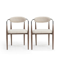 Mila Dining Chair Set Of 2 With Upholstered Fabric And Metal Frame - Beige and Walnut 