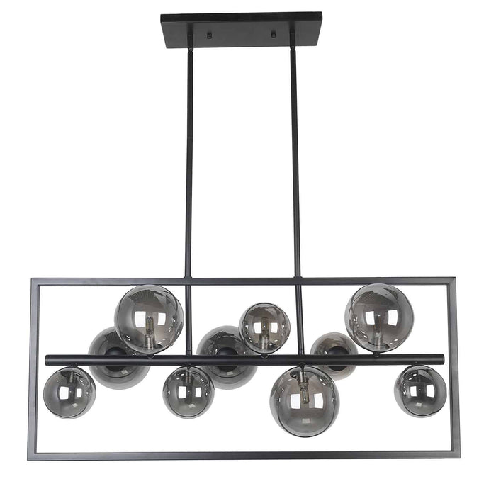 Dainolite Glasgow 10 Light Horizontal Pendant Square Frame Matte Black Finish Smoked Glass Lamp