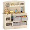 Qaba Wooden Play Kitchen Set for Kids with Real Lights, Sounds, Pretend Toy Play Kitchen Playset with Microwave, Stove, Sink & 12PCs Accessories