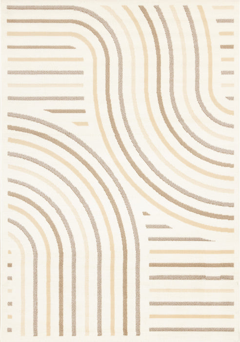 Florence Cream Beige Brown Curved Lines Design Rug, 7'6\" x 9'6\" Indoor Area Rug