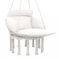 Outsunny Hanging Hammock Chair, Boho Outdoor Swing Chair W/ Cushion, Cream