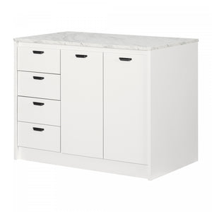 Myro Kitchen Island With Storage - Faux White Marble And White 
