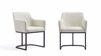 Serena Modern Metal Vegan Leather Armchair in Ivory - Set of 2 Dining Chair 