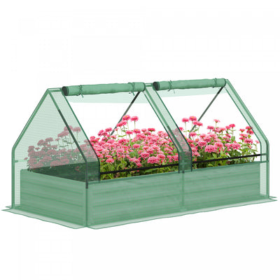 Outsunny 6' X 3' Raised Garden Bed With Mini Greenhouse, Galvanized Outdoor Planter Box With Cover, |Outsunny Lit De Jardin Sureleve Avec Mini Serre, Jardiniere D'exterieur En Metal Avec Couvercle, Pou