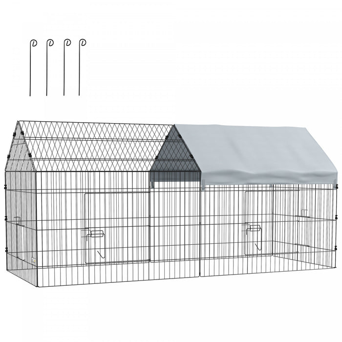 Pawhut 87\" Small Animal Cage, Pet Playpen For Chicken, Rabbits, Chinchillas, Outdoor Small Animal Playpen With Spire Roof, Silver