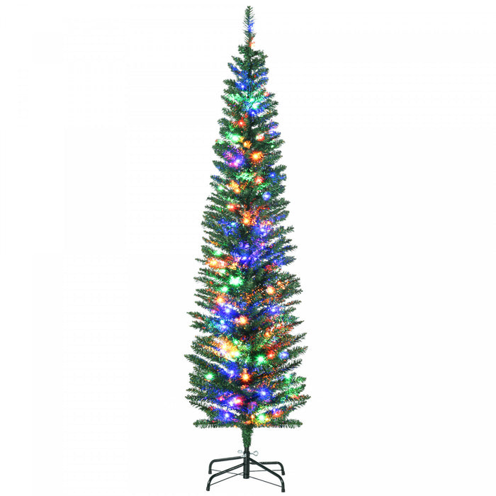 Homcom 6' Pencil Artificial Christmas Tree With Colourful Led Lights