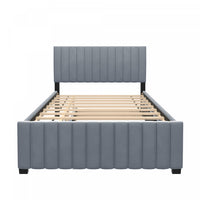 Ethan Space-Saving Velvet Upholstered Platform Bed with Trundle,Full Size,Grey Full Bed