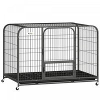 PawHut 48 Inch Heavy Duty Dog Crate, Large Metal Dog Cage with Lockable Wheels and Removable Tray for Small Medium Large Breeds, Puppy Playpen for Indoor Outdoor, Black
