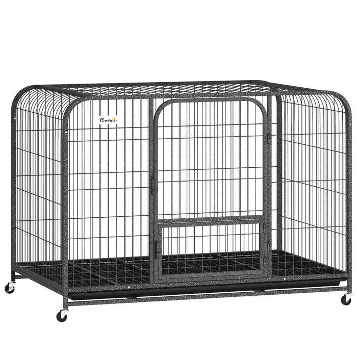 PawHut 48 Inch Heavy Duty Dog Crate, Large Metal Dog Cage with Lockable Wheels and Removable Tray for Small Medium Large Breeds, Puppy Playpen for Indoor Outdoor, Black