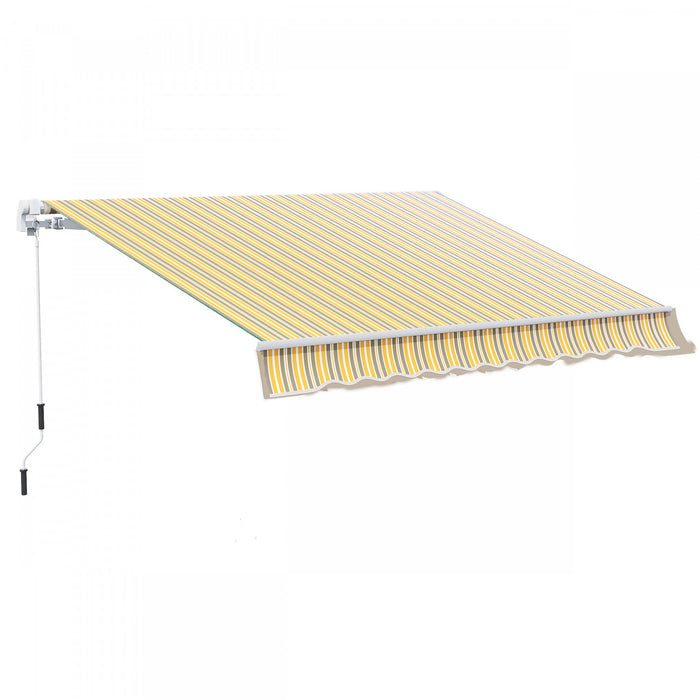 Outsunny 12' X 10' Retractable Awning Patio Sun Shade Shelter With Manual Crank Handle, Uv & Water-resistant Fabric And Aluminum Frame For Deck, Balcony, Yard, Yellow And Grey