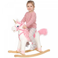 Qaba Baby Rocking Horse, Unicorn Children Plush Animal Rocker with Rocking Limit, Tail Wag Mouth Movement & Sounds, Kid Ride on Toy Gift for Toddlers 3-5 Years Old, White