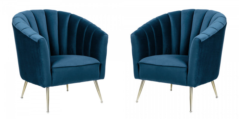 Rosemont Mid-Century Modern Velvet Accent Armchair in Blue - Set of 2