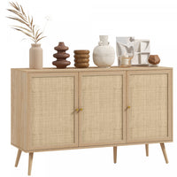 HOMCOM Boho Sideboard Buffet Cabinet with Decorative Rattan Doors, Natural