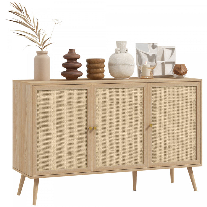 HOMCOM Boho Sideboard Buffet Cabinet with Decorative Rattan Doors, Natural
