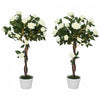 Outsunny Artificial Rose Tree Set of 2 with Realistic Flowers, White