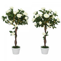 Outsunny Artificial Rose Tree Set of 2 with Realistic Flowers, White