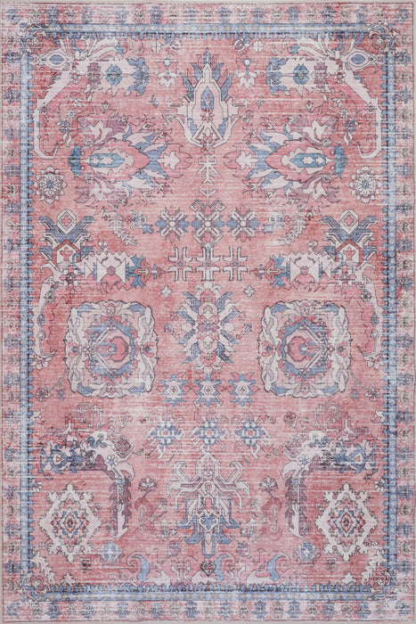 Aqua Pink Flames Washable Non-slip Low Pile Area Rug 5'x7'