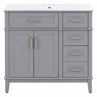 Ethan Solid Wood Bathroom Vanity with Ceramic Sink and Smart Storage, Grey