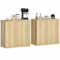 HOMCOM Sideboard Buffet Cabinet Set of 2, Fluted Kitchen Cabinet, Oak