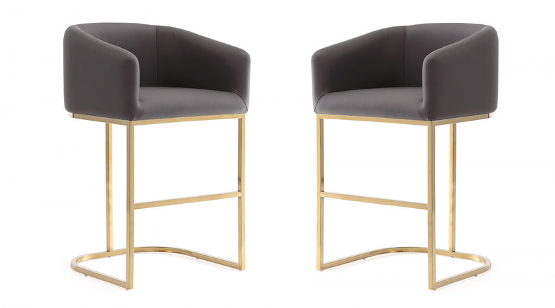 Louvre Mid-Century Modern Metal Upholstered Counter Stool in Gray - Set of 2