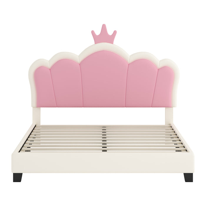 Judson Upholstered Princess Bed With Crown Headboard And Pu Platform Frame,full Size,cream Full Bed