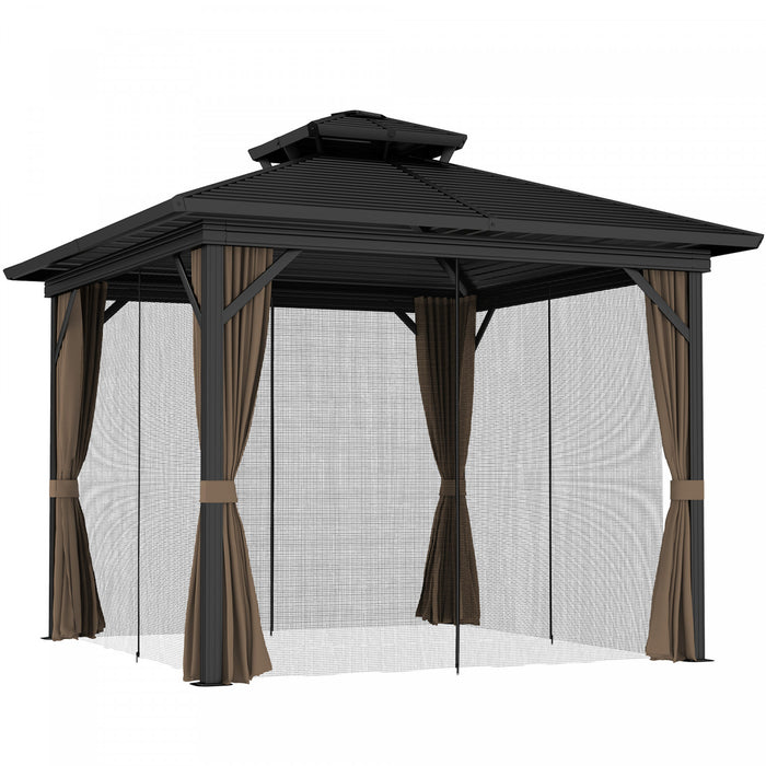 Outsunny 10' X 10' Hardtop Gazebo Outdoor Aluminum Gazebo, Dark Brown