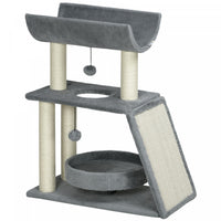 Pawhut Cat Tree, Small Cat Tower With Perch, Sisal Scratching Posts, Scratch Pad, Bed, Hanging Balls