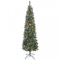 HOMCOM 7 ft Prelit Pencil Christmas Tree with Silver Glitter, Xmas Tree