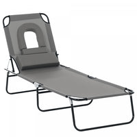 Outsunny Adjustable Outdoor Lounge Chair With Support Pillow, Grey