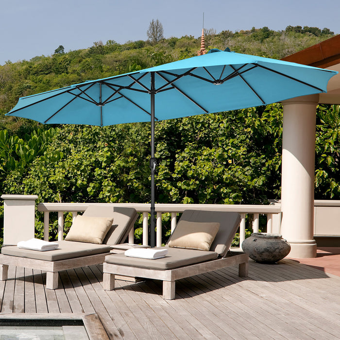 Costway 15FT Double-Sided Twin Patio Umbrella Sun Shade Outdoor Crank Market Turquoise