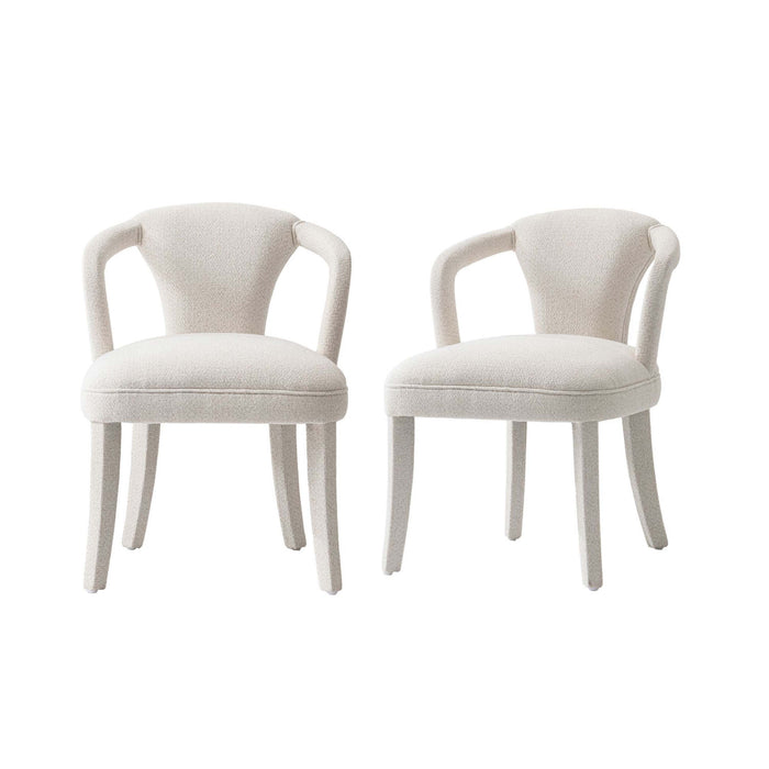 Palmer Mid-Century Modern Upholstered Tweed Armchair in Ivory - Set of 2 Dining Chair