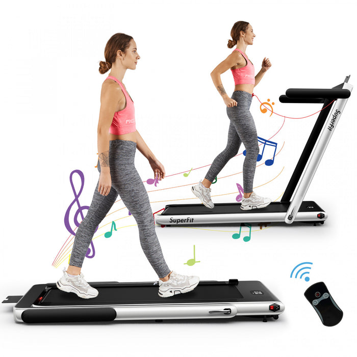 Superfit 2.25hp 2 In 1 Folding Treadmill W/ Speaker Remote Control App Silver