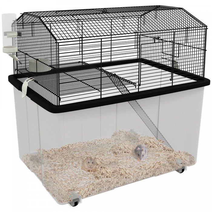 Pawhut Hamster Cage With Accessories, Portable Small Animal Cage Includes Detachable Bottom, Ramp, Platform, Food Bowl, Water Bottle, 22\" X 17\" X 22\"